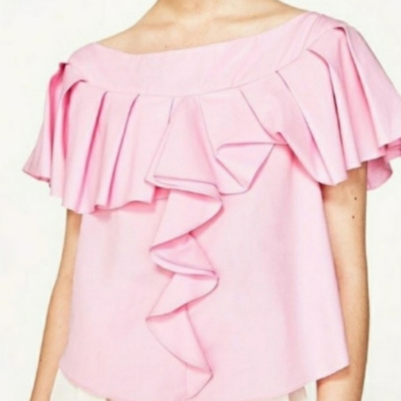 Zara Pink Frill Ruffle Shoulder Top - Picture 1 of 5